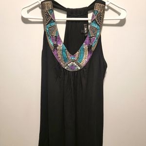 BCX Black Beaded Accent Tank Top Size L
